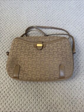 Pierre Cardin Tan Monogram Crossbody Bag with Gold Accent